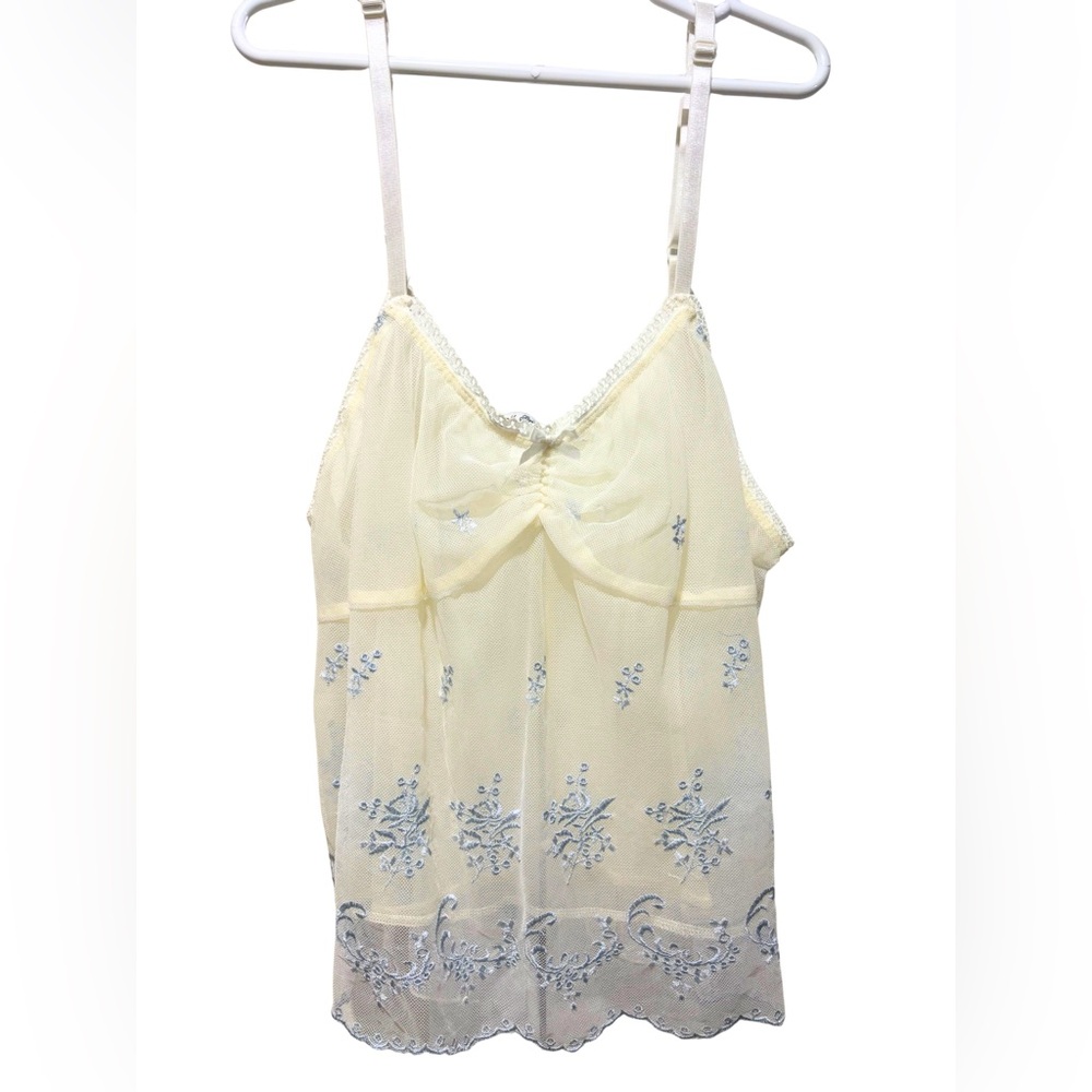 Elegant Cream Camisole with Blue Floral Design